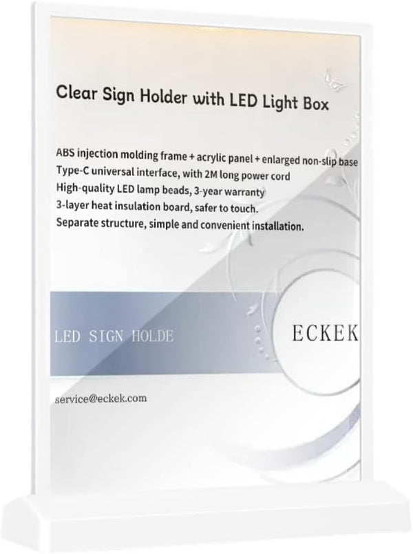 LED Sign Holder Clear Sign Holder with LED Light Box, Table Menu