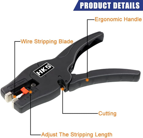 HKS Automatic Wire Stripper Tool - 2 in 1 for 32-7 AWG Wire Stripping & Cutting, Length Range 0.25-1 inch