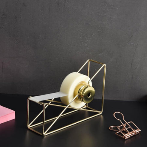 Tape Dispenser Desktop Metal Wire Holder Cutter Stand for Home Office School Stationery Gold