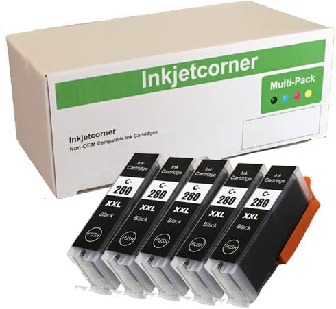 Inkjetcorner Compatible Replacement Ink Cartridge for PGI-280XXL BK for TR8620A TR8622 (Big Black, 5-Pack)