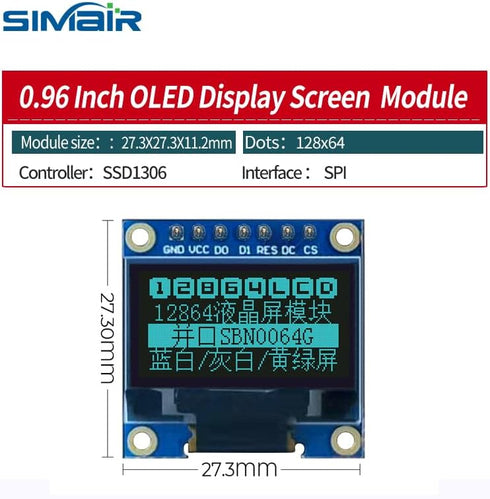 Generic 0.96 Inch 12864 7P OLED LCD Display OLED LCD Screen Module Cable SPI Serial Mouth Blue (Blue)