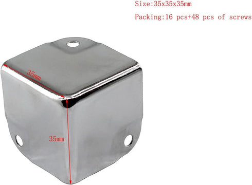 Annakideya 35x35x35mm Pack 16 Chromed Iron Case Corner Protector Metal Box Corner Support Angle Curved Decoration Guard