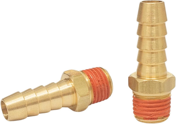 2 Pack Brass Air Hose Barb Fittings Adapter Set, 3/8" Barb to 1/4" NPT Male Pipe