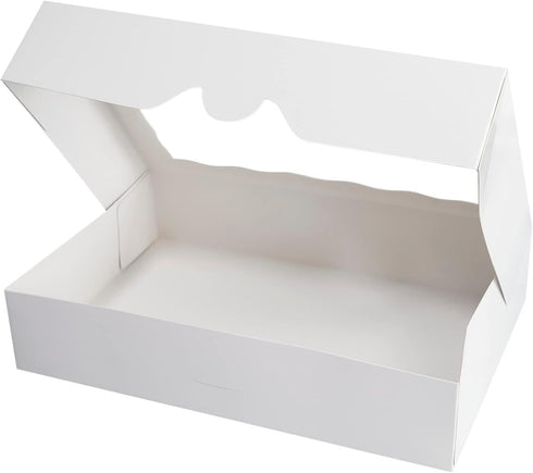 15-PACK Pastry Bakery Box, 16x11x2.75inch, White Auto-Pop Up Boxes for 12 Donuts, Muffins, Cookies with PVC Window