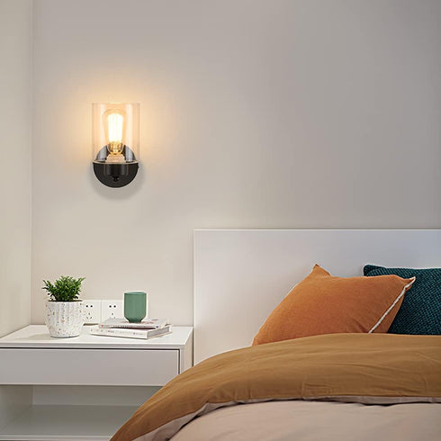 KENMI 1-Light Bathroom Black Vanity Light Matte Black Wall Sconce Vintage with Clear Glass Shade, Hallway Light Fixture