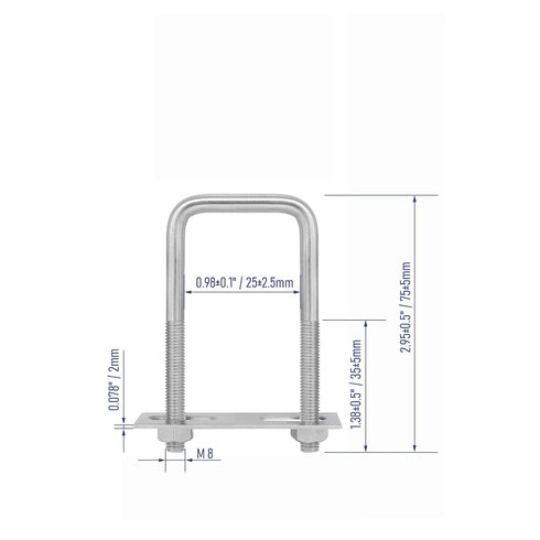4 Sets 304 Stainless Steel Square U-Bolts, 0.98"(25mm) Inner Width, 2.95"(75mm) Length with Nuts, Accessories