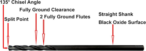MAXTOOL 5/32"x12" 2pcs Identical Aircraft Extension Drills, HSS M2 Extra Long Deep Twist Drill Bits, Fully Ground Black