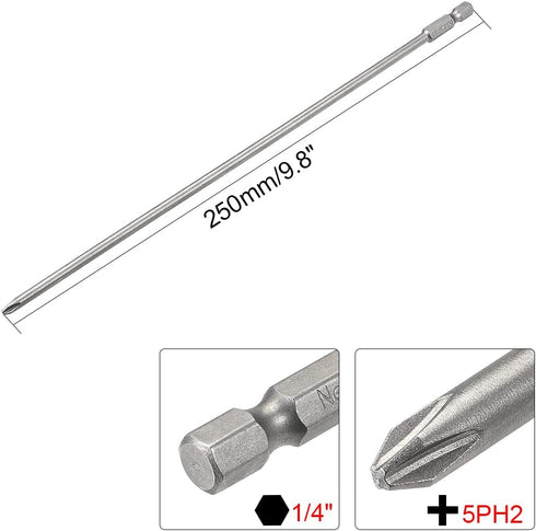 uxcell 2 Pcs 5mm PH2 Magnetic Phillips Screwdriver Bits, 1/4 Inch Hex Shank 9.8-inch Length S2 Power Tool by uxcell