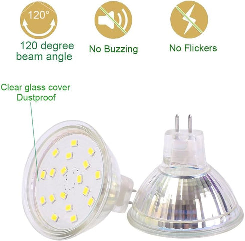 MR16 LED Light Bulbs, AC/DC12V Non-dimmable GU5.3 4W Spotlights, 6000K Cool White, Pack of 2