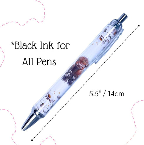 YJ PREMIUMS 7 PC Cow Pens | Cute Highland Cow Print Floral Kawaii Aesthetic School Office Supplies