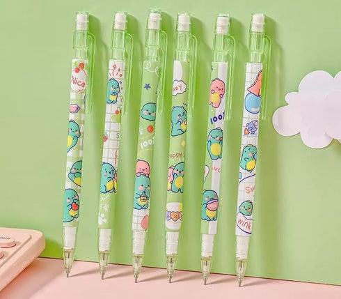 Tangseajiao 4 Set, Pcs Green Cute Mechanical Pencil Cartoon Refills Stationary Back to School Office Supplies