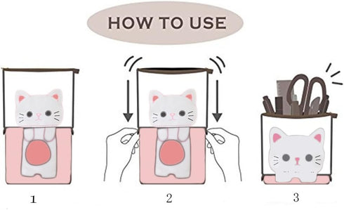 iSuperb Standing Pencil Pouch, Cute Cat Telescopic Zipper Canvas Pencil Bag for Kids