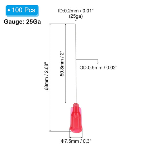 PATIKIL 25Ga x 2 Inch Dispensing Needle Tips, 100Pcs Stainless Steel and Plastic Glue Needle Tube Blunt Tips with Luer Lock for Glue Oil Applicator, Rose Red