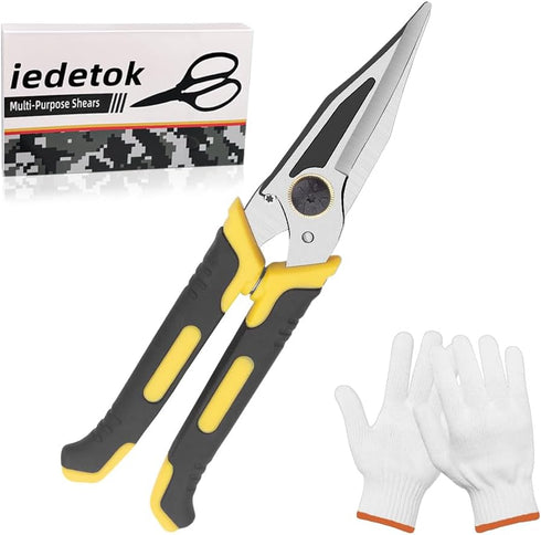 Stainless Steel Industrial Scissors, Heavy Duty Utility Scissors with Non-Slip Handle & Safety Lock, 9-Inch