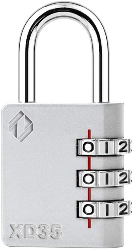 XD35 Combination Lock - 3-Digit Padlock for School Gym Sports Locker, Fence, Toolbox, Case, Hasp Storage (1-Pack, Gray)