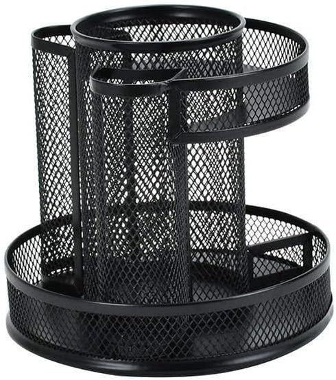 Generic 7 360 BLACK Rotating Spiral Metal Mesh Compartment Degrees Desk Organizer Pencil Holder