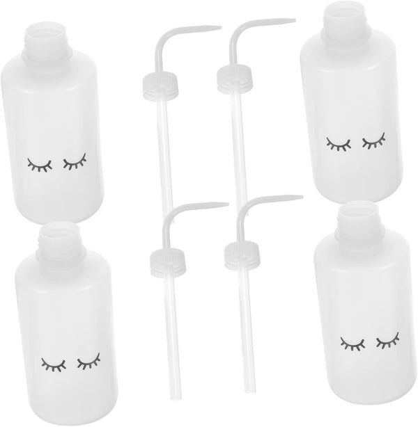 Eyelash Cleaning Tool, 4pcs Multi-function Plastic Bottles, Indoor Wash Bottle for Eyelashes, White