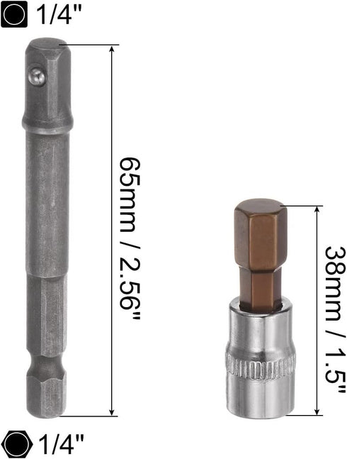 uxcell H8 Hexagon Bit Socket, 1/4" Square Drive CR-V Sockets with S2 Steel Bits 1.5" Length Power Drill Adapter