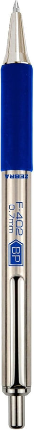 Zebra Pen F-402 Stainless Steel Retractable Ballpoint Ink Pens, 12-Pack, Blue Ink, 0.7mm Fine Point, Refillable