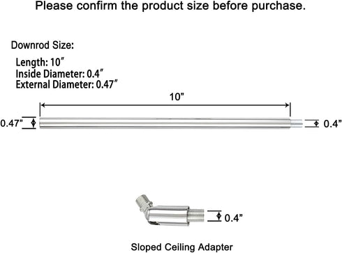 Set 5 Threaded Extension Rod with Sloped Ceiling Adapter Kits for Pendant Light, Island Lighting, Polished Chrome