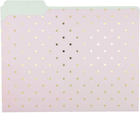 Graphique Flamingo Pink File Folder Set, Includes 9 Folders and 3 Unique Flamingo and Polka Dot Designs, Gold Foil on