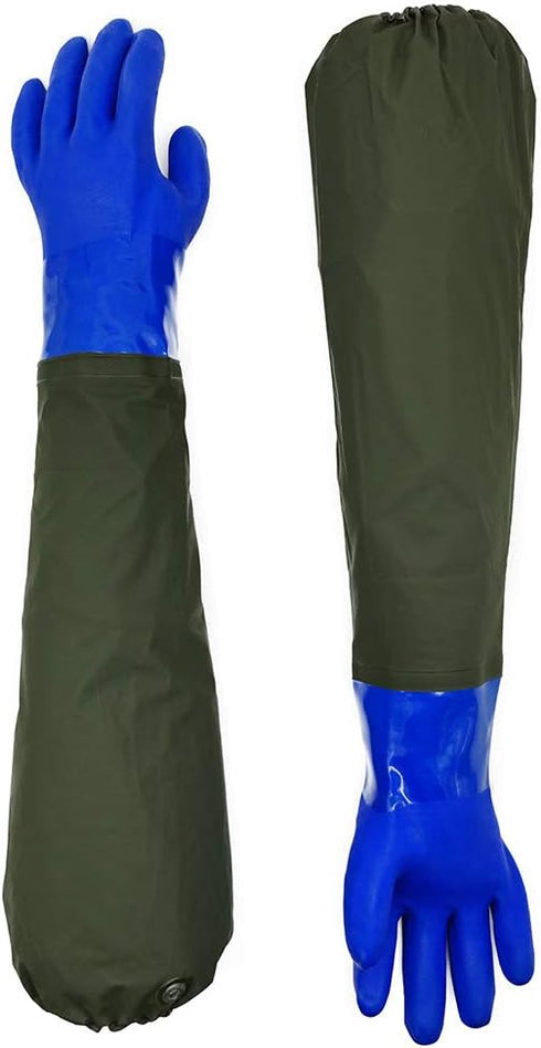 Long Waterproof Rubber Gloves, 28 Shoulder Length Insulated PVC Coated, Chemical Resistant