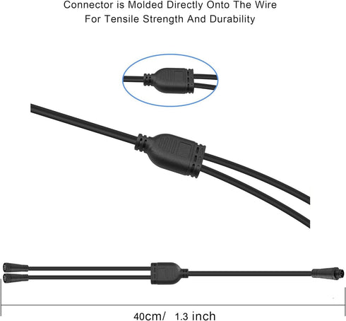HUZUM Cable(2Pack) Setup, Black(1 2 Waterproof Connector Y Splitter Compatible with Philips Hue Outdoor Low Voltage