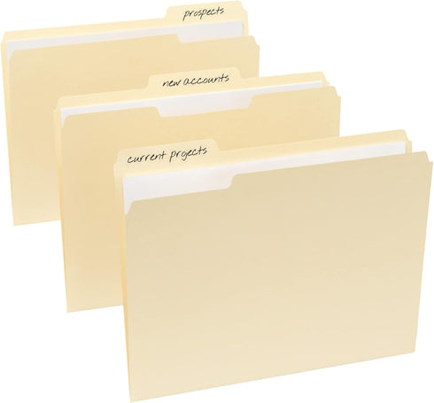 Office Depot File Folders, 1/3 Cut, Letter Size, 30% Recycled, Manila, Pack of 100
