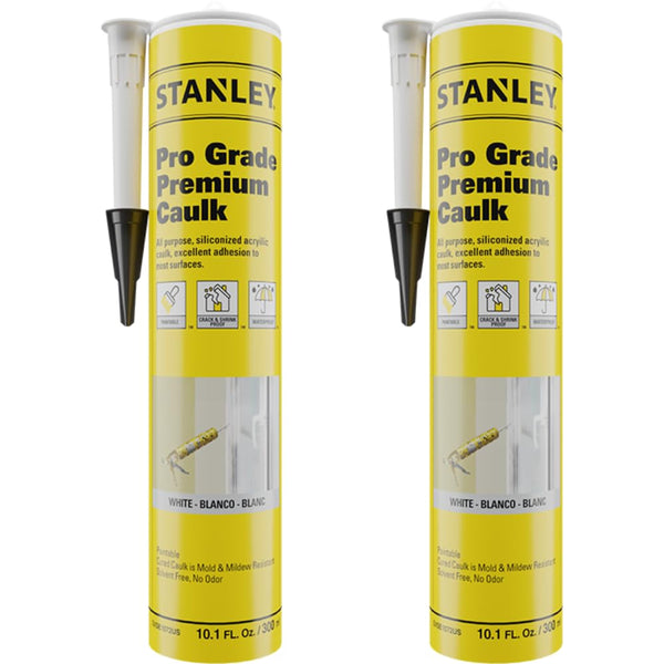 Stanley Premium Siliconized Caulk Acrylic Sealant, 10.1 fl.oz, White, 2 Pack