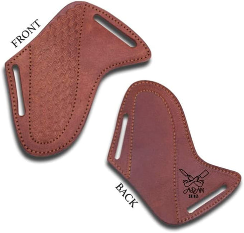 Leather Knife Sheath for Belt, Slanted Pancake Tooled Leather Cover, 100% Real Leather for Bull Cutter Knife