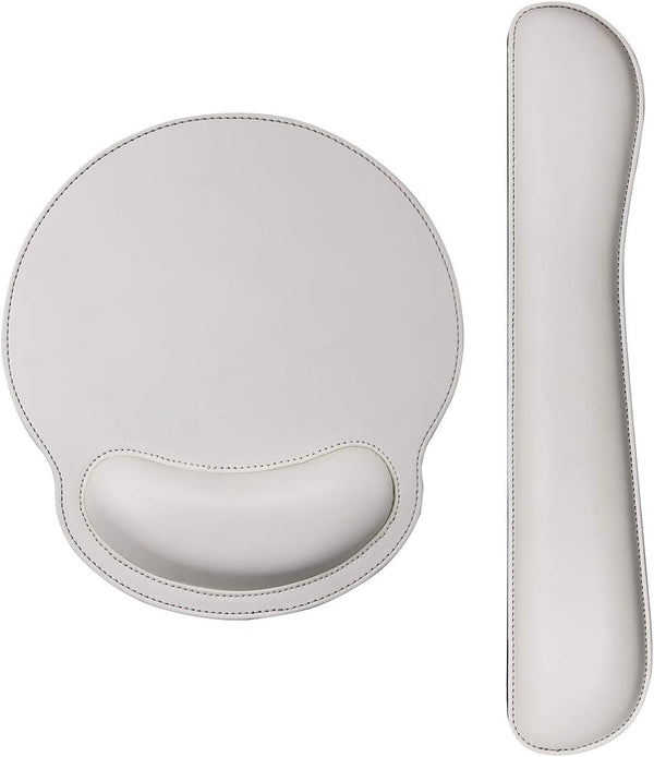 RICHEN White Ergonomic PU Leather Keyboard Wrist Rest and Mouse Pad Set, Comfortable Memory Foam for Office and Gaming