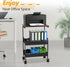 Rolling Cart with Wooden Tabletop, 3 Tier Metal Utility Cart, Lockable Wheels for Kitchen, Office, Bedroom (Black)