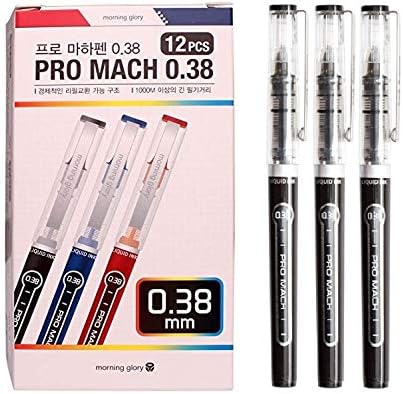 Morning Glory Pro Mach Roller Ball Pen (New Upgrade Model) 0.38 mm Fine Point Tip, Black (12 pcs, 6 pcs)