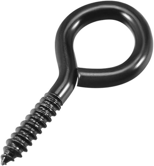 uxcell 0.11"x0.9" Screw Eye Hooks, Self Tapping Screws, 50pcs Black Eye-Shape Hooks for Tie-Downs and Securing Cables