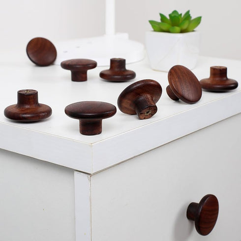 PIYYQNY 4 Pack 40mm 40mm) Drawer Pulls Walnut Cabinet Knobs Mushroom-Shaped Wardrobe Drawer Small Pulls Wooden