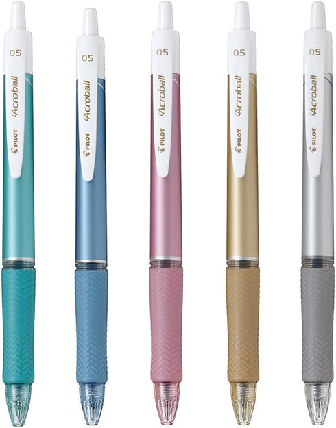Pilot Acroball T Series Retractable Ballpoint Pen, 0.5mm Black Ink, 5 Body Colors Set & "Monoc" Sticky Note