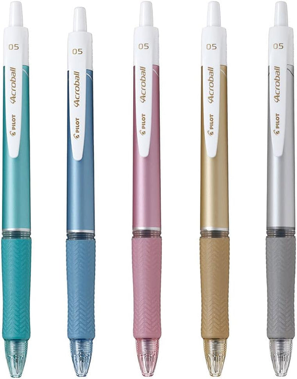 Pilot Acroball T Series Retractable Ballpoint Pen, 0.5mm Black Ink, 5 Body Colors Set & "Monoc" Sticky Note