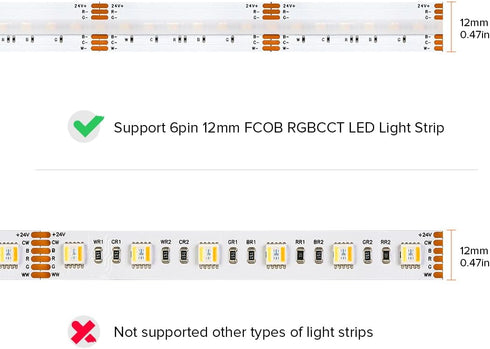 BTF-LIGHTING FCOB 6Pin 12mm Connector Kit, 10pcs Corner Connector, 8pcs Solderless Connector, 5pcs 24AWG Extension Wires