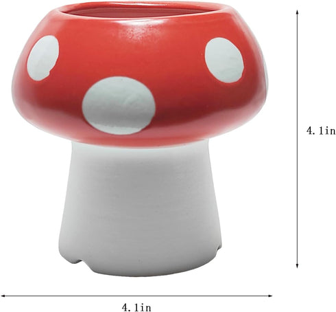 Cute Mushroom Pencil Holder for Desk, Ceramic Pencil Cup Decoration Accessories, Red Mushroom Decor Succulent Plant Pot