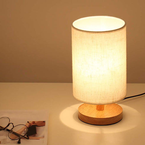 Generic Scandinavian Bedroom Bedside Lamp - Solid Wood Table Lamp with Fabric Shade - LED Desk Night Light, Brightness
