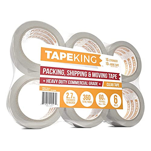 Tape King Clear Packing Tape - 60 Yards Per Roll, Pack of 6 Rolls, Heavy Duty Adhesive for Moving, Packaging & Shipping