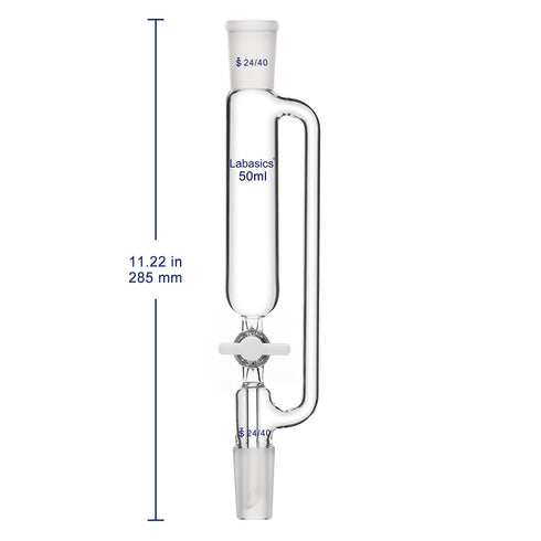 50ml Pressure Equalizing Addition Funnel, Borosilicate Glass Dropping Funnel 24/40 Joint with PTFE Stopcock for Lab