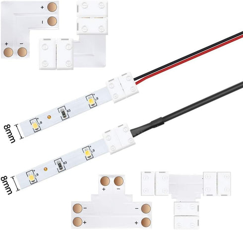 2 8mm Set 8mm 3528 2835 24 Pack LightingWill Pin LED Strip Light Connector Kit, Solderless Adapter Connectors, LED