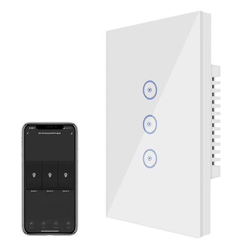 Jinvoo WiFi Wall Light Touch Panel Switch - 2.4GHz Smartphone Remote Control, White 3 Gang