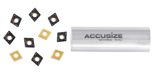 Accusize Industrial Tools CCMT21.51-MD CVD Coated Carbide Inserts, 10 Pcs/Box, Black and Yellow