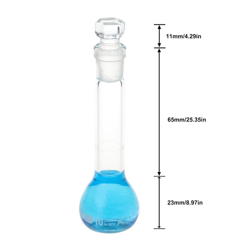 10 ML Volumetric Measuring Flask Set NS10/13 Glass Stopper, Graduated, ASTM Class A Borosilicate Glass 3.3 for Laboratory, 2 PCS