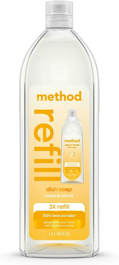 Method Super Shine Liquid Dish Soap Refill, Powered by Enzymes, Coastal Citron