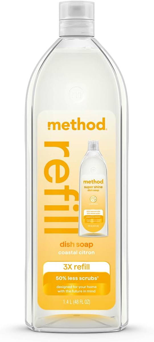 Method Super Shine Liquid Dish Soap Refill, Powered by Enzymes, Coastal Citron
