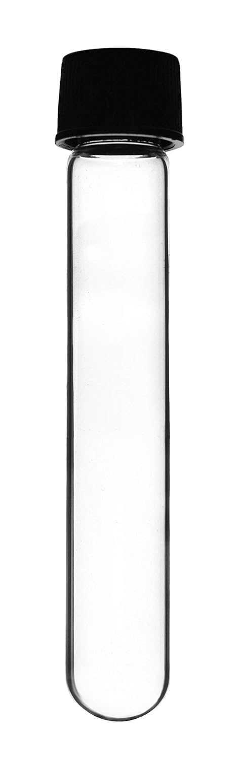 EISCO 12PK Test Tubes, 30ml - Bakelite Screw Cap with Rubber Liner - Borosilicate 3.3 Glass - 3.9" x 1" - Round Bottom - Leak Proof