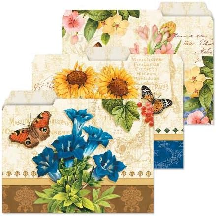 Grande Fleur File Folders, Set of 24 (6 Designs) with 1/3 Cut Staggered Tabs, Letter-Size Designed Folders